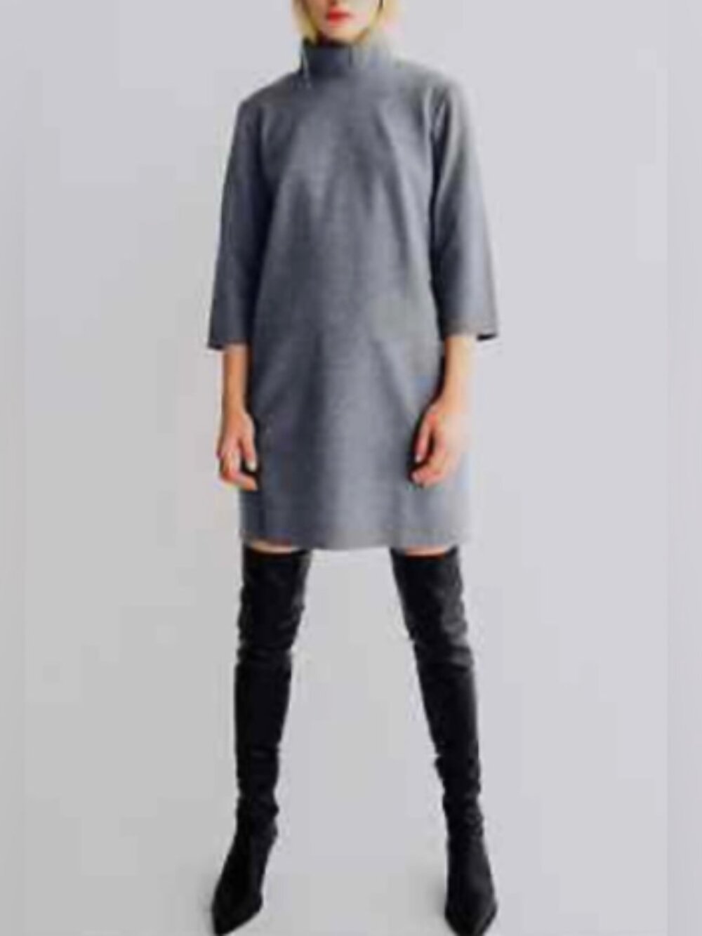 Zara Soft Touch Mock Neck Sweater Dress Ribbed Gray Purple Relaxed Fit Small NEW